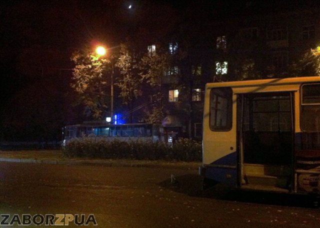 Троллейбусы ночью в Запорожье. Стоят Троллейбусы ночью в Запорожье. Стоят